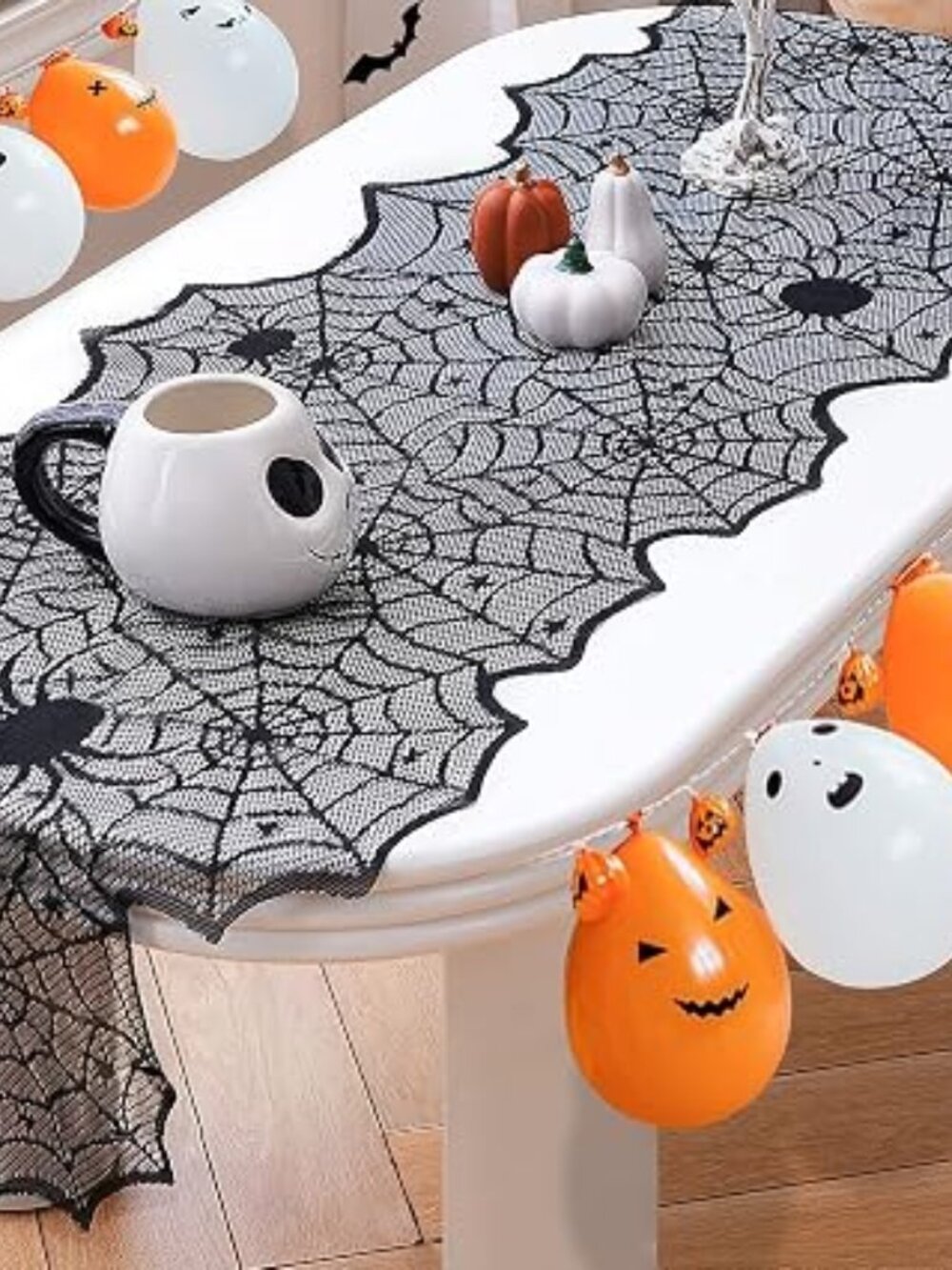 Halloween Black Lace Spider Web Table Runners 18 x 72 Inch NEW